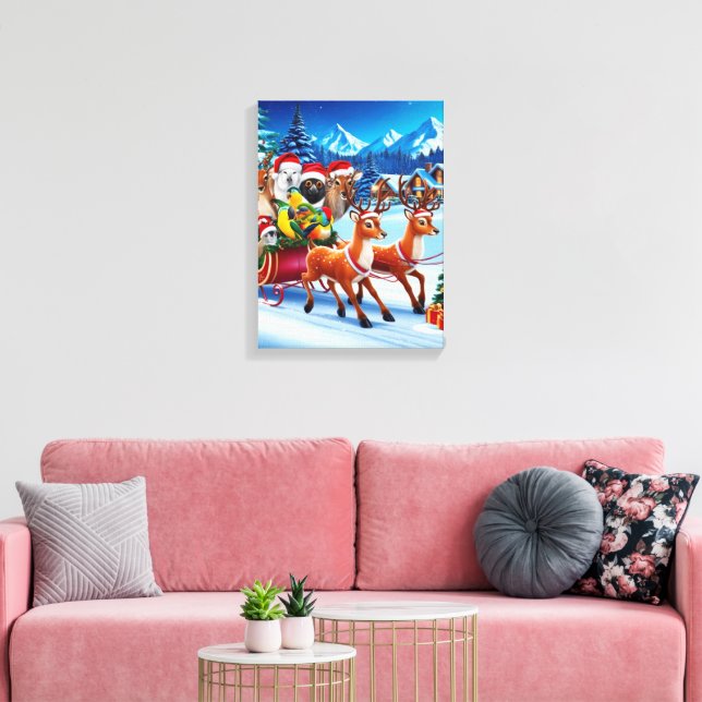 Christmas Sleigh Animals Canvas Art 12" x 16" (Insitu(LivingRoom))