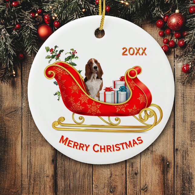 Christmas Sleigh Basset Hound Dog Ceramic Tree Decoration (Creator Uploaded)