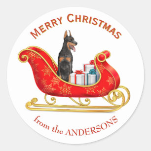 Christmas Sleigh Doberman Pinscher Dog Classic Round Sticker