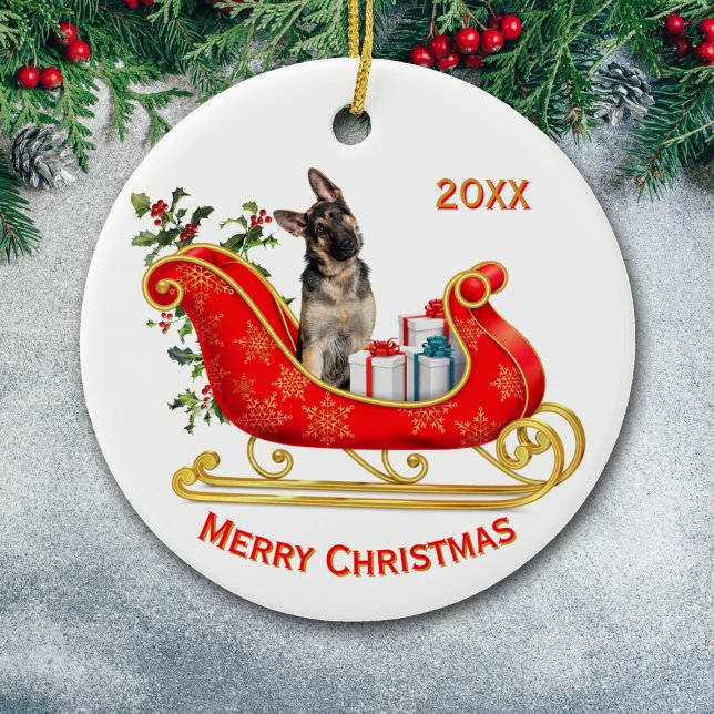 Christmas Sleigh German Shepherd Dog Ceramic Tree Decoration (Creator Uploaded)