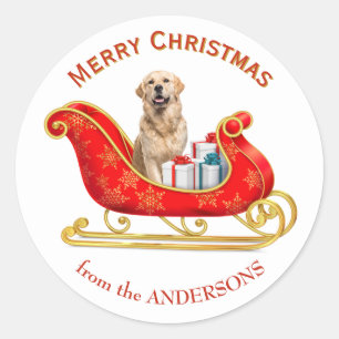 Christmas Sleigh Golden Retriever Dog Classic Round Sticker