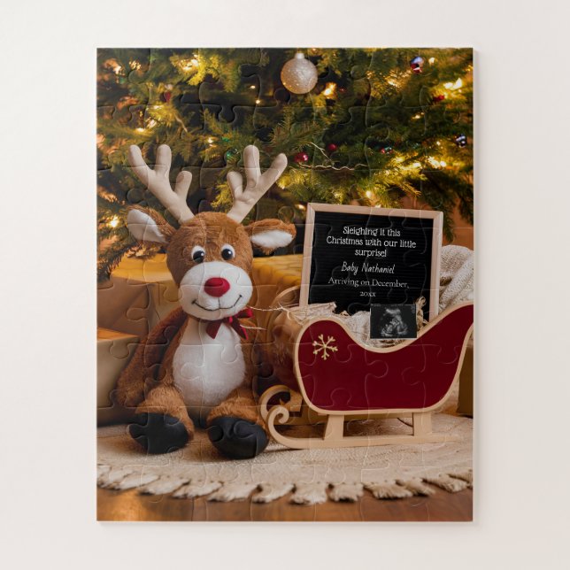 Christmas Sleigh Pregnancy Announcement Jigsaw Puzzle (Vertical)