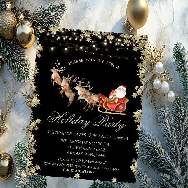 Christmas Sleigh Reindeers Santa Claus Stars  Invitation (Creator Uploaded)