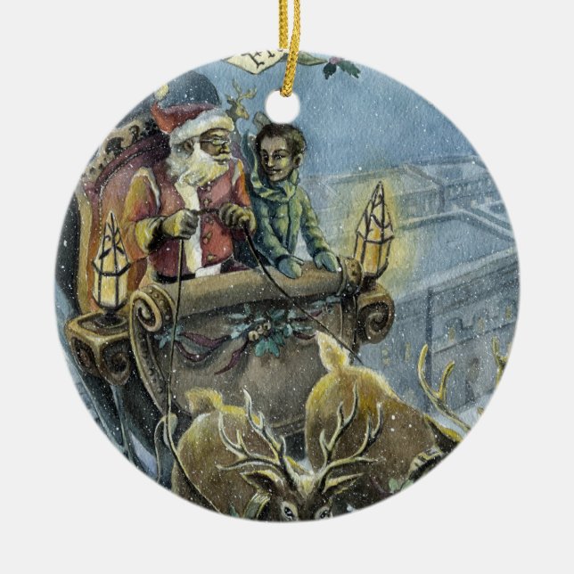 Christmas Sleigh Ride 1 Ceramic Tree Decoration (Front)