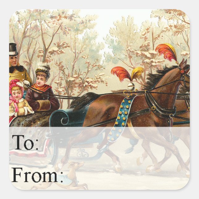 Christmas Sleigh Ride Vintage Gift Tag (Front)