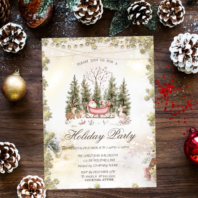Christmas Sleigh Santa Claus Forest Holiday Invitation (Creator Uploaded)