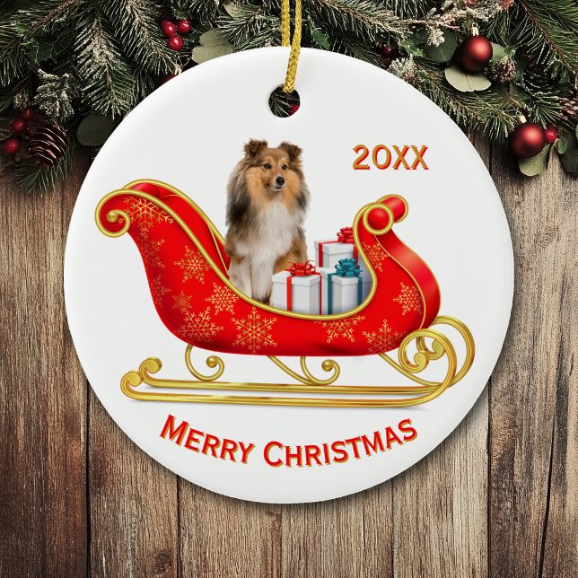 Christmas Sleigh Shetland Sheepdog Ceramic Tree Decoration (Creator Uploaded)