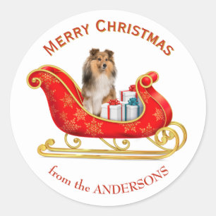 Christmas Sleigh Shetland Sheepdog Classic Round Sticker