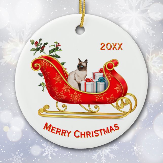 Christmas Sleigh Siamese Cat Ceramic Tree Decoration (Creator Uploaded)