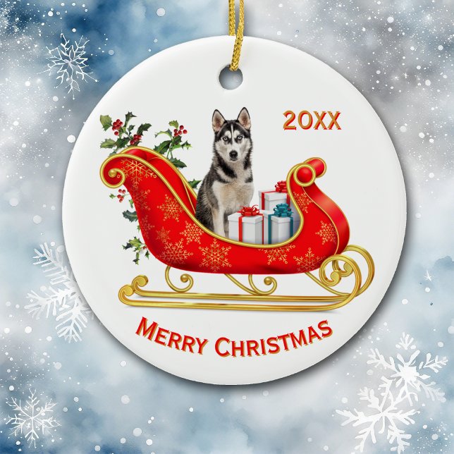 Christmas Sleigh Siberian Husky Dog Ceramic Tree Decoration (Creator Uploaded)