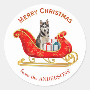 Christmas Sleigh Siberian Husky Dog Classic Round Sticker