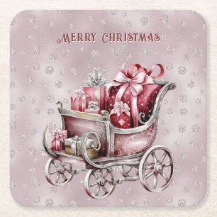 Christmas Sleigh With Gifts Holiday Paper Coaster