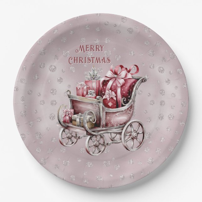 Christmas Sleigh With Gifts Holiday Paper Plate (Front)