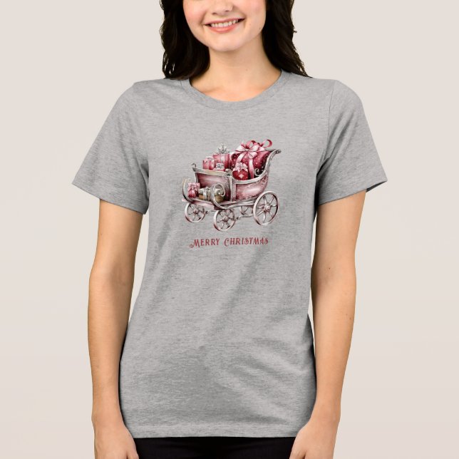 Christmas Sleigh With Gifts Holiday Women's Tri-Blend Shirt (Front)