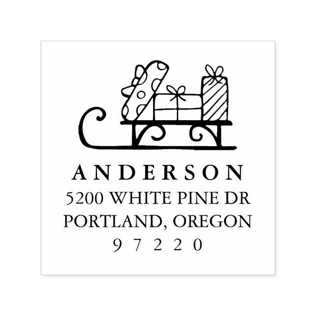 Christmas Sleigh with Gifts Return Address Self-inking Stamp (Design)