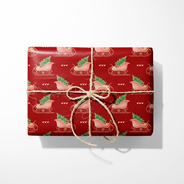 Christmas Sleigh With Tree & Gifts On Red Wrapping Paper (Creator Uploaded)