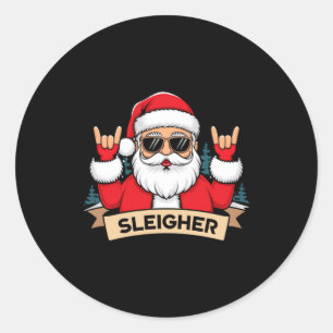 Christmas Sleigher Santa Rock Xmas Rocker Classic Round Sticker