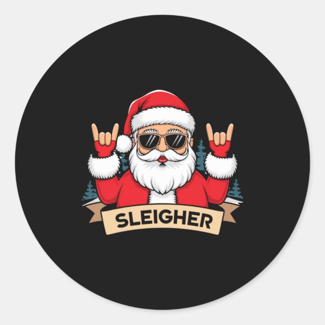 Christmas Sleigher Santa Rock Xmas Rocker  Classic Round Sticker (Front)