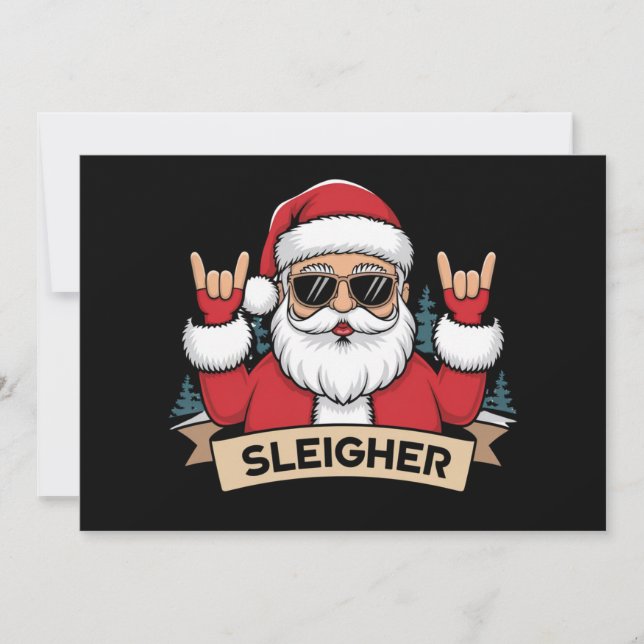 Christmas Sleigher Santa Rock Xmas Rocker  Holiday Card (Front)