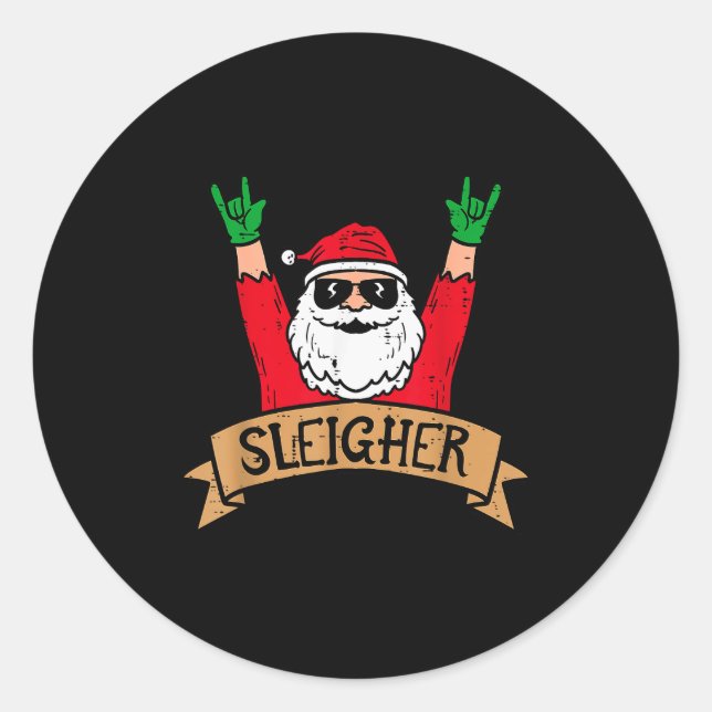 Christmas Sleigher Santa Rock Xmas Rocker Men Wome Classic Round Sticker (Front)