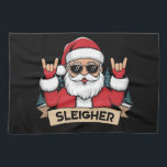 Christmas Sleigher Santa Rock Xmas Rocker  Tea Towel<br><div class="desc">Christmas Sleigher Santa Rock Xmas Rocker</div>