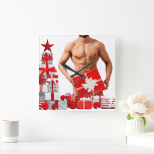 Christmas SlipperyJoe gay pride gifts LGBTQIA wrap Square Wall Clock