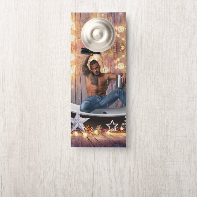 Christmas SlipperyJoe silver gold stars lights wet Door Hanger (On Knob)