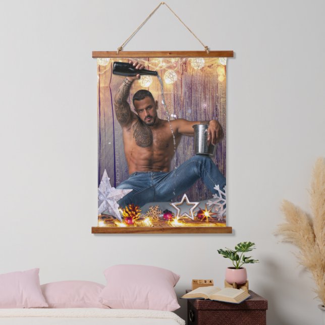 Christmas SlipperyJoe silver gold stars lights wet Hanging Tapestry (Bedroom)