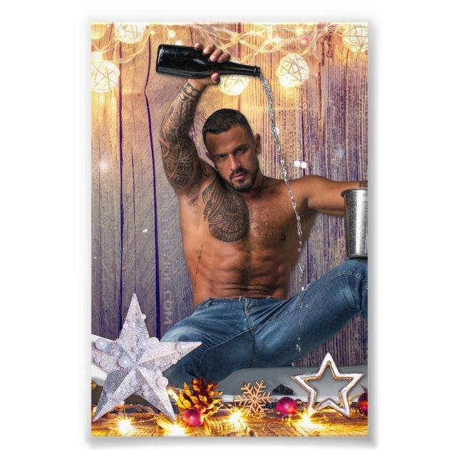 Christmas SlipperyJoe silver gold stars lights wet Photo Print (Front)