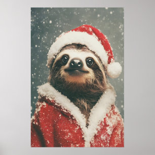 Christmas Sloth Art Print, Funny Holiday Animal Poster
