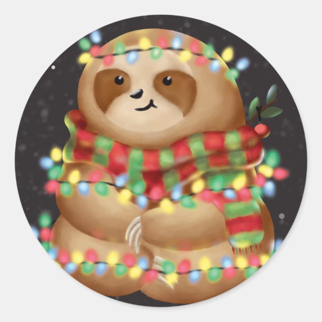 Christmas sloth  classic round sticker (Front)