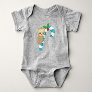 Christmas Sloth, Cute Sloth, Candy Cane, Mistletoe Baby Bodysuit