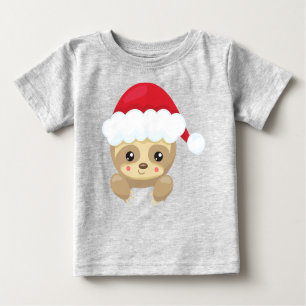 Christmas Sloth, Cute Sloth, Santa Hat, Xmas Baby T-Shirt
