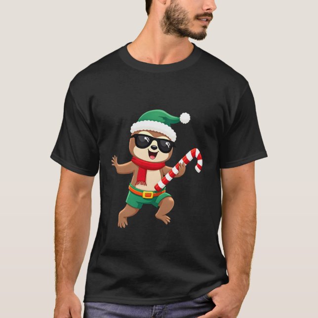 Christmas Sloth Elf Peppermint Candy Cane Shirt Gi (Front)