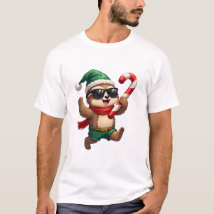 Christmas Sloth Elf Peppermint Candy Cane Shirt Gi