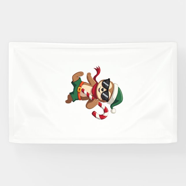 Christmas Sloth Elf Peppermint Candy Cane Shirt Gi Banner (Horizontal)