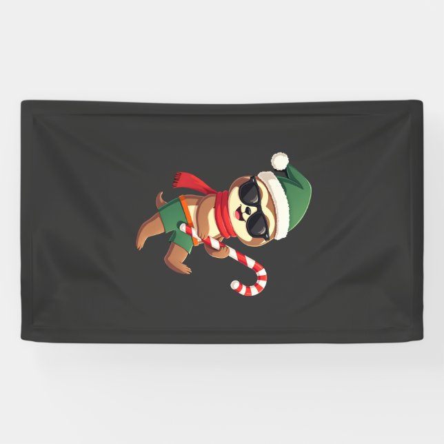 Christmas Sloth Elf Peppermint Candy Cane Shirt Gi Banner (Horizontal)