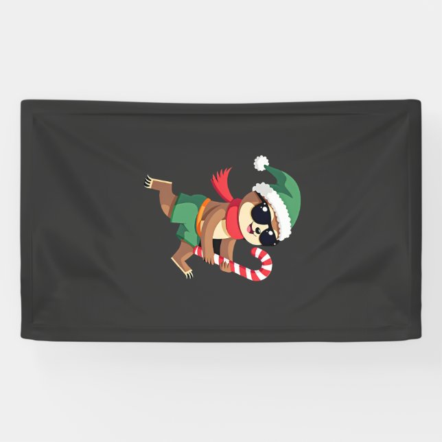 Christmas Sloth Elf Peppermint Candy Cane Shirt Gi Banner (Horizontal)