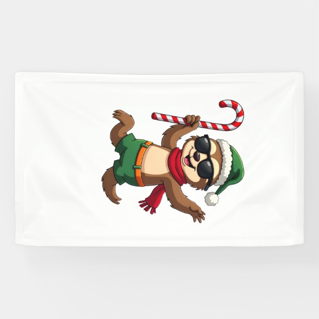 Christmas Sloth Elf Peppermint Candy Cane Shirt Gi Banner (Horizontal)