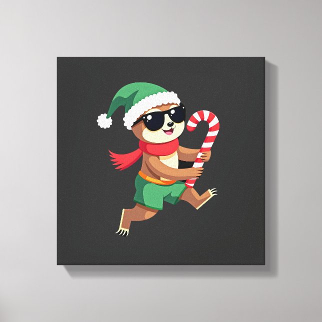 Christmas Sloth Elf Peppermint Candy Cane Shirt Gi Canvas Print (Front)