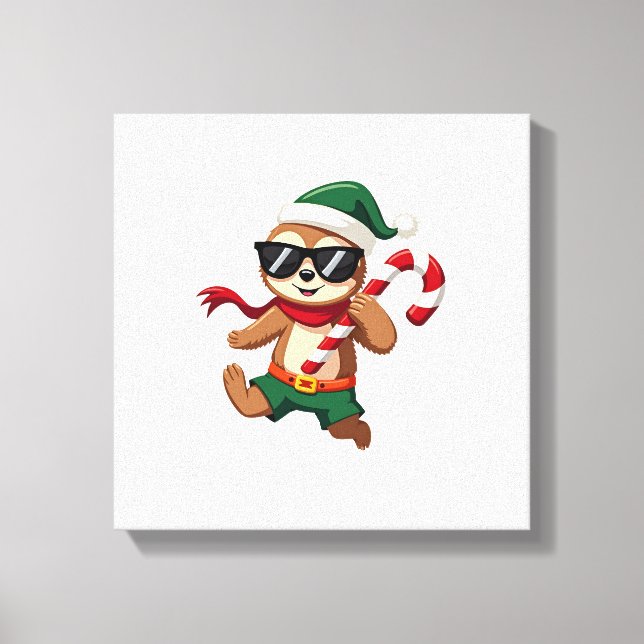 Christmas Sloth Elf Peppermint Candy Cane Shirt Gi Canvas Print (Front)