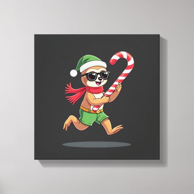Christmas Sloth Elf Peppermint Candy Cane Shirt Gi Canvas Print (Front)