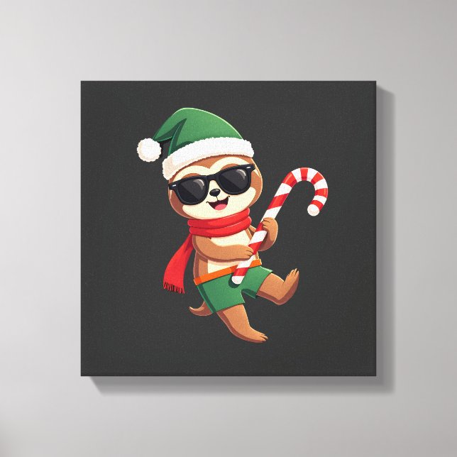 Christmas Sloth Elf Peppermint Candy Cane Shirt Gi Canvas Print (Front)