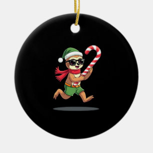 Christmas Sloth Elf Peppermint Candy Cane Shirt Gi Ceramic Tree Decoration