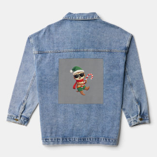 Christmas Sloth Elf Peppermint Candy Cane Shirt Gi Denim Jacket