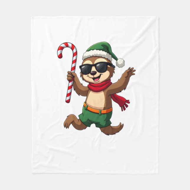 Christmas Sloth Elf Peppermint Candy Cane Shirt Gi Fleece Blanket (Front)