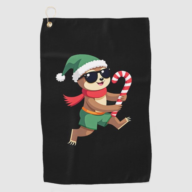 Christmas Sloth Elf Peppermint Candy Cane Shirt Gi Golf Towel (Front)