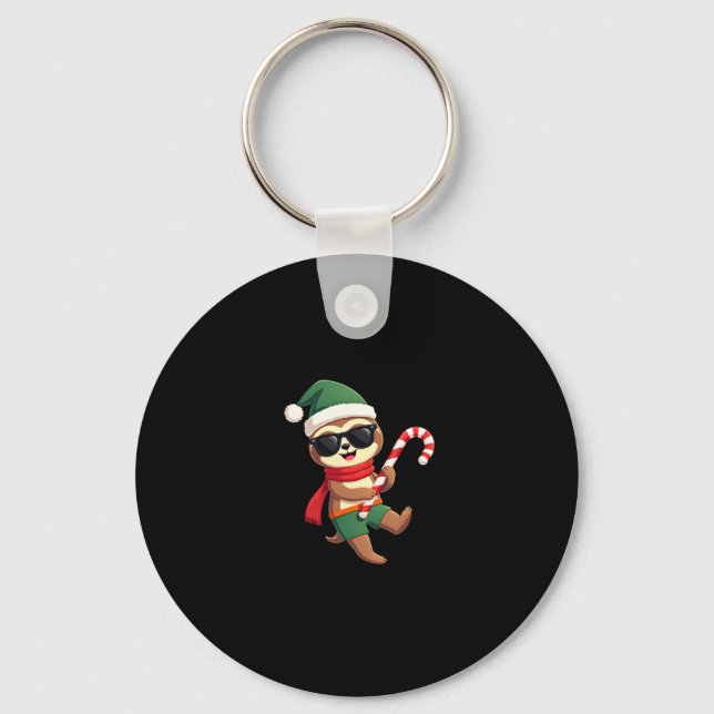 Christmas Sloth Elf Peppermint Candy Cane Shirt Gi Key Ring (Front)