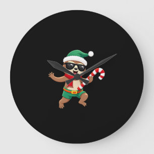 Christmas Sloth Elf Peppermint Candy Cane Shirt Gi Large Clock