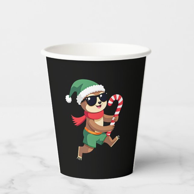 Christmas Sloth Elf Peppermint Candy Cane Shirt Gi Paper Cups (Front)